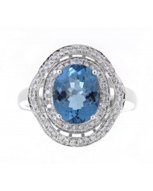 OVAL SWISS BLUE TOPAZ DIAMOND RING (TR1836)