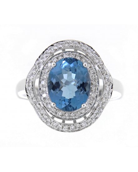 OVAL SWISS BLUE TOPAZ DIAMOND RING (TR1836)