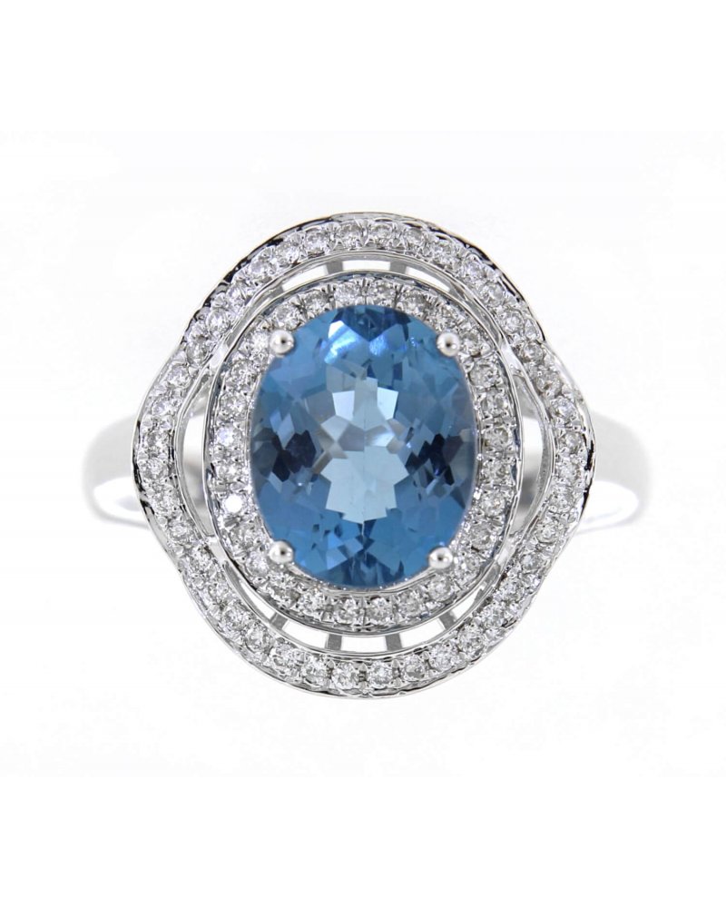 OVAL SWISS BLUE TOPAZ DIAMOND RING (TR1836)
