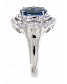 OVAL SWISS BLUE TOPAZ DIAMOND RING (TR1836)