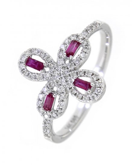 FLORAL STYLE BAGUETTE COLORED STONE DIAMOND RING (TR3451)