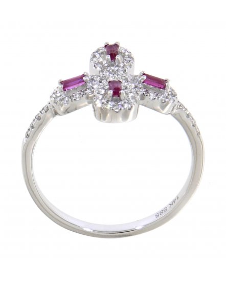 FLORAL STYLE BAGUETTE COLORED STONE DIAMOND RING (TR3451)