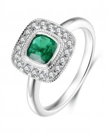 CUSHION EMERALD DIAMOND RING (TR3487)