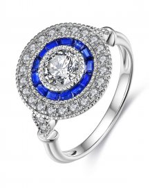 ROUND SAPPHIRE DIAMOND RING (TR3541)