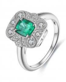 CUSHION EMERALD DIAMOND RING (TR3542)