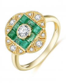 CLOVER STYLE EMERALD DIAMOND RING (TR3549)