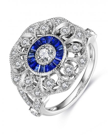 OCTAGON STYLE SAPPHIRE DIAMOND RING (TR3552)