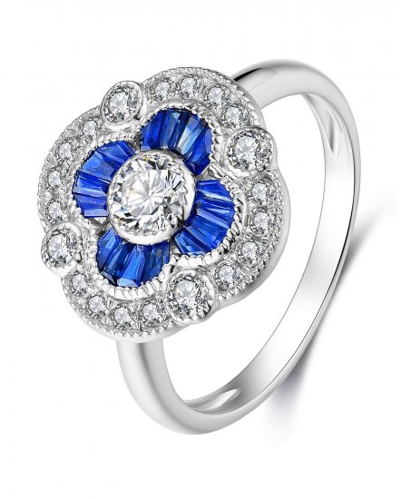 CLOVER STYLE BAGUETTE SAPPHIRE DIAMOND RING (TR3554)