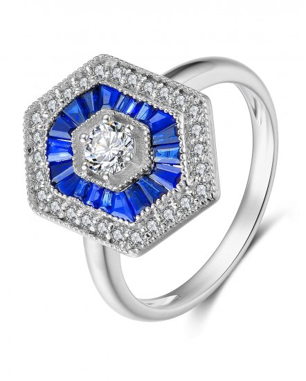 HEXAGON STYLE SAPPHIRE DIAMOND RING (TR3564)