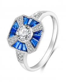 OCTAGON STYLE BAGUETTE SAPPHIRE DIAMOND RING (TR3620)