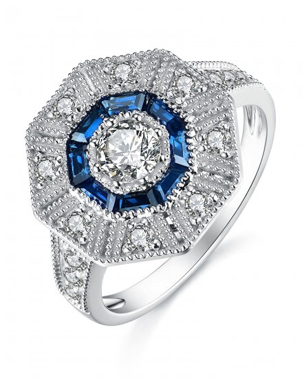 OCTAGON STYLE SAPPHIRE DIAMOND RING (TR3625)