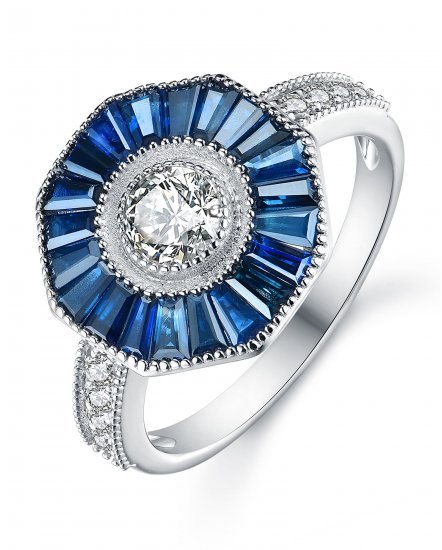 OCTAGON STYLE SAPPHIRE DIAMOND RING (TR3626)