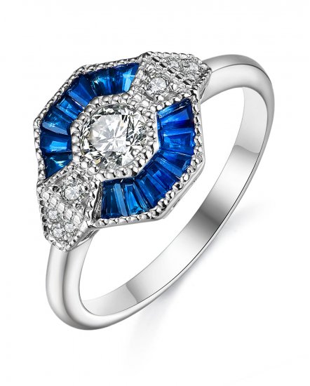 OCTAGON STYLE SAPPHIRE DIAMOND RING (TR3647)