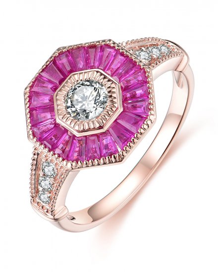 OCTAGON STYLE RUBY DIAMOND RING (TR3681)