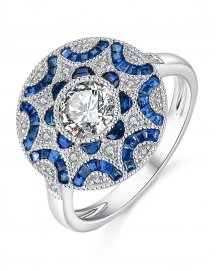 ROUND SAPPHIRE DIAMOND RING (TR3721)