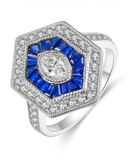 HEXAGON STYLE SAPPHIRE DIAMOND RING (TR3818)