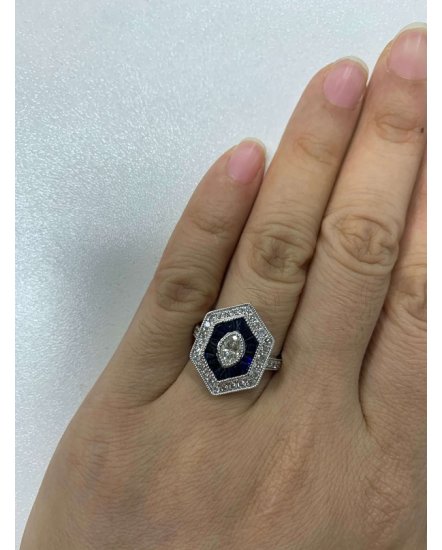 HEXAGON STYLE SAPPHIRE DIAMOND RING (TR3818)
