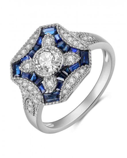 OCTAGON STYLE SAPPHIRE DIAMOND RING (TR3833)