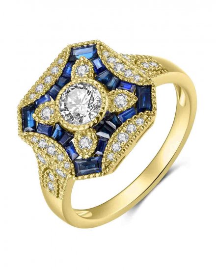 OCTAGON STYLE SAPPHIRE DIAMOND RING (TR3833)