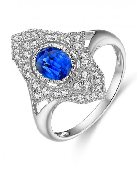OVAL SAPPHIRE DIAMOND RING (TR3968)