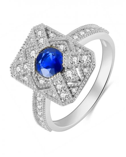 CUSHION SAPPHIRE DIAMOND RING (TR4027)