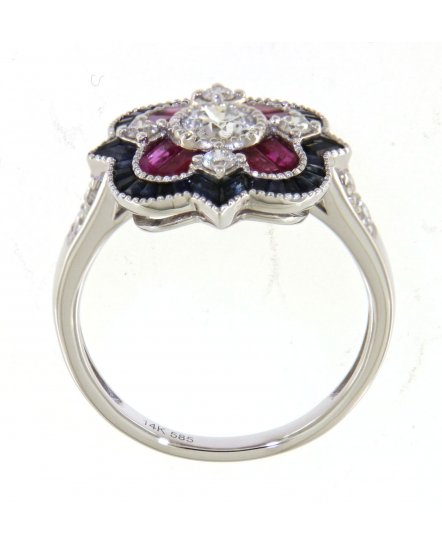 FLORAL STYLE COLORED STONE DIAMOND RING (TR4069)