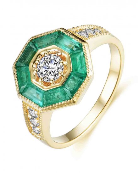 OCTAGON STYLE EMERALD DIAMOND RING (TR4175)