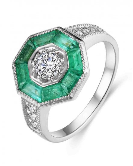 OCTAGON STYLE EMERALD DIAMOND RING (TR4175)
