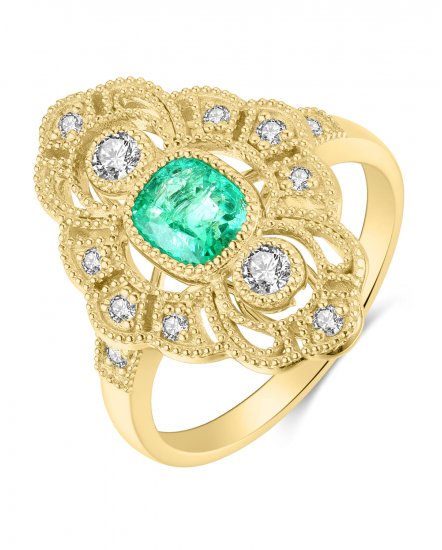 CUSHION EMERALD DIAMOND RING (TR4202)