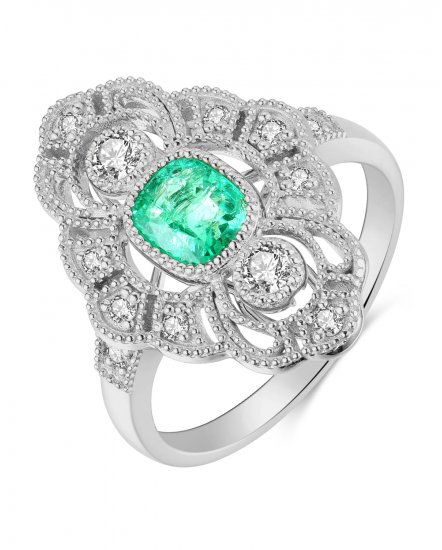 CUSHION EMERALD DIAMOND RING (TR4202)