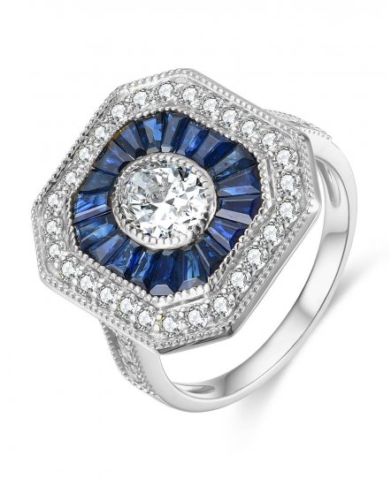 OCTAGON STYLE SAPPHIRE DIAMOND RING (TR4216)