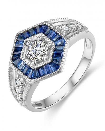 HEXAGON STYLE SAPPHIRE DIAMOND RING (TR4221)