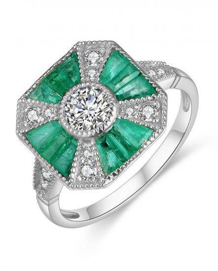 OCTAGON STYLE BAGUETTE EMERALD DIAMOND RING (TR4224)