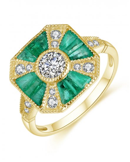 OCTAGON STYLE BAGUETTE EMERALD DIAMOND RING (TR4224)