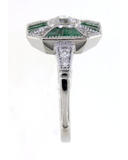OCTAGON STYLE BAGUETTE EMERALD DIAMOND RING (TR4224)