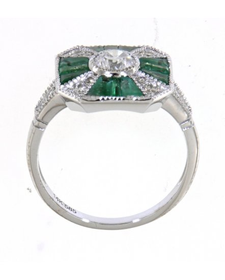 OCTAGON STYLE BAGUETTE EMERALD DIAMOND RING (TR4224)