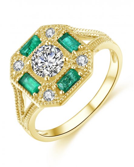 OCTAGON STYLE BAGUETTE EMERALD DIAMOND RING (TR4226)