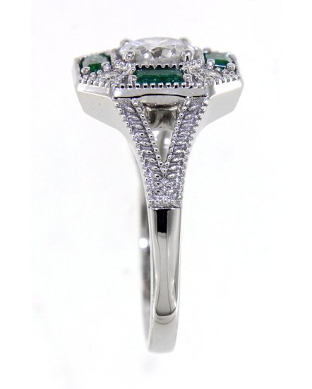 OCTAGON STYLE BAGUETTE EMERALD DIAMOND RING (TR4226)