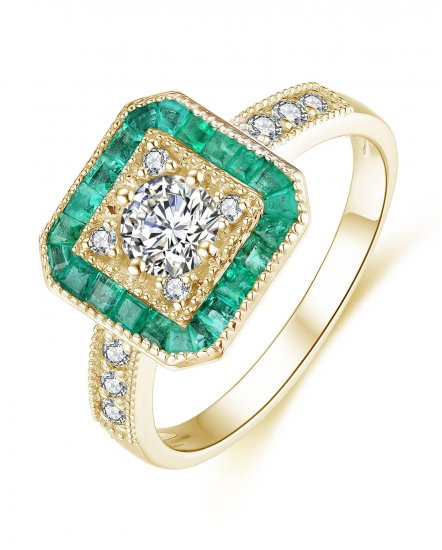 OCTAGON STYLE BAGUETTE EMERALD DIAMOND RING (TR4227)