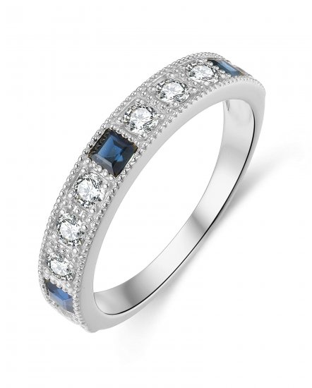 PRINCESS CUT SAPPHIRE DIAMOND BAND (TR4290)