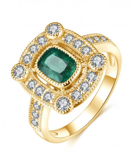 CUSHION EMERALD DIAMOND RING (TR4311)