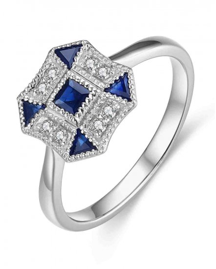 OCTAGON STYLE PRINCESS CUT SAPPHIRE DIAMOND RING (TR4377)