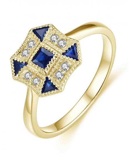OCTAGON STYLE PRINCESS CUT SAPPHIRE DIAMOND RING (TR4377)