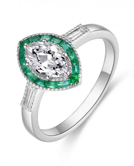 MARQUISE STYLE EMERALD DIAMOND RING (TR4447)