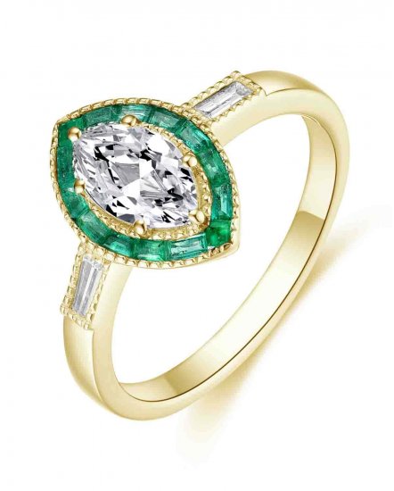 MARQUISE STYLE EMERALD DIAMOND RING (TR4447)