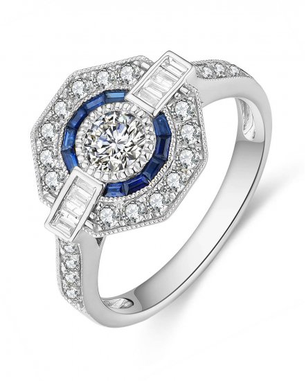 OCTAGON STYLE SAPPHIRE DIAMOND RING (TR4472)