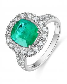 CUSHION EMERALD DIAMOND RING (TR4555)