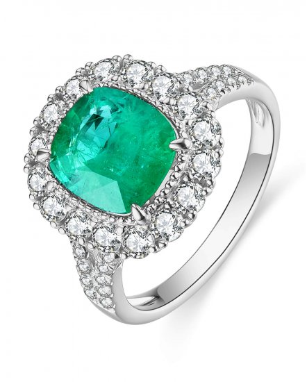 CUSHION EMERALD DIAMOND RING (TR4555)