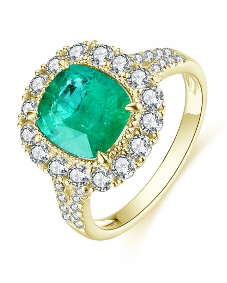 CUSHION EMERALD DIAMOND RING (TR4555)