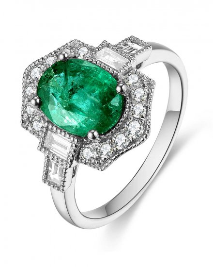OVAL EMERALD DIAMOND RING (TR4587)